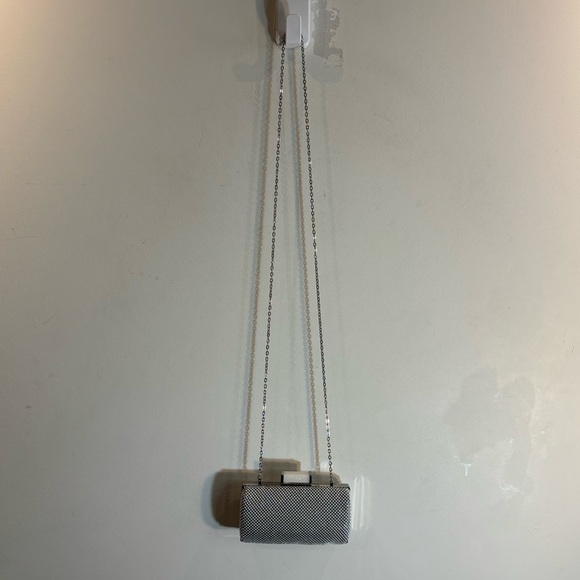 JESSICA MCCLINTOCK Silver Metallic Clutch Crossbody Bag Studded Look - Picture 2 of 15